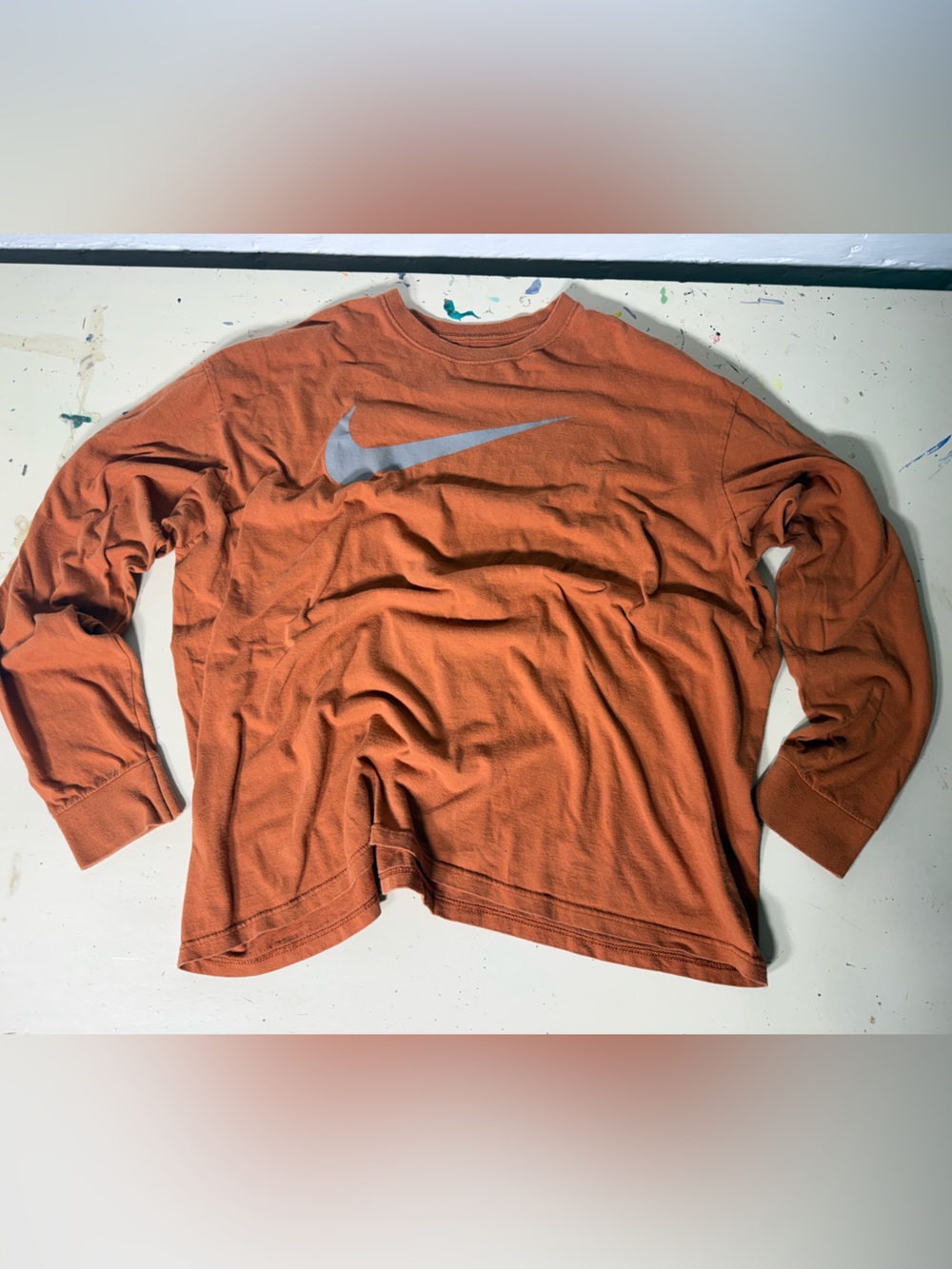 Vintage Nike Men's Orange Crewneck Sweatshirt with Silver Swoosh